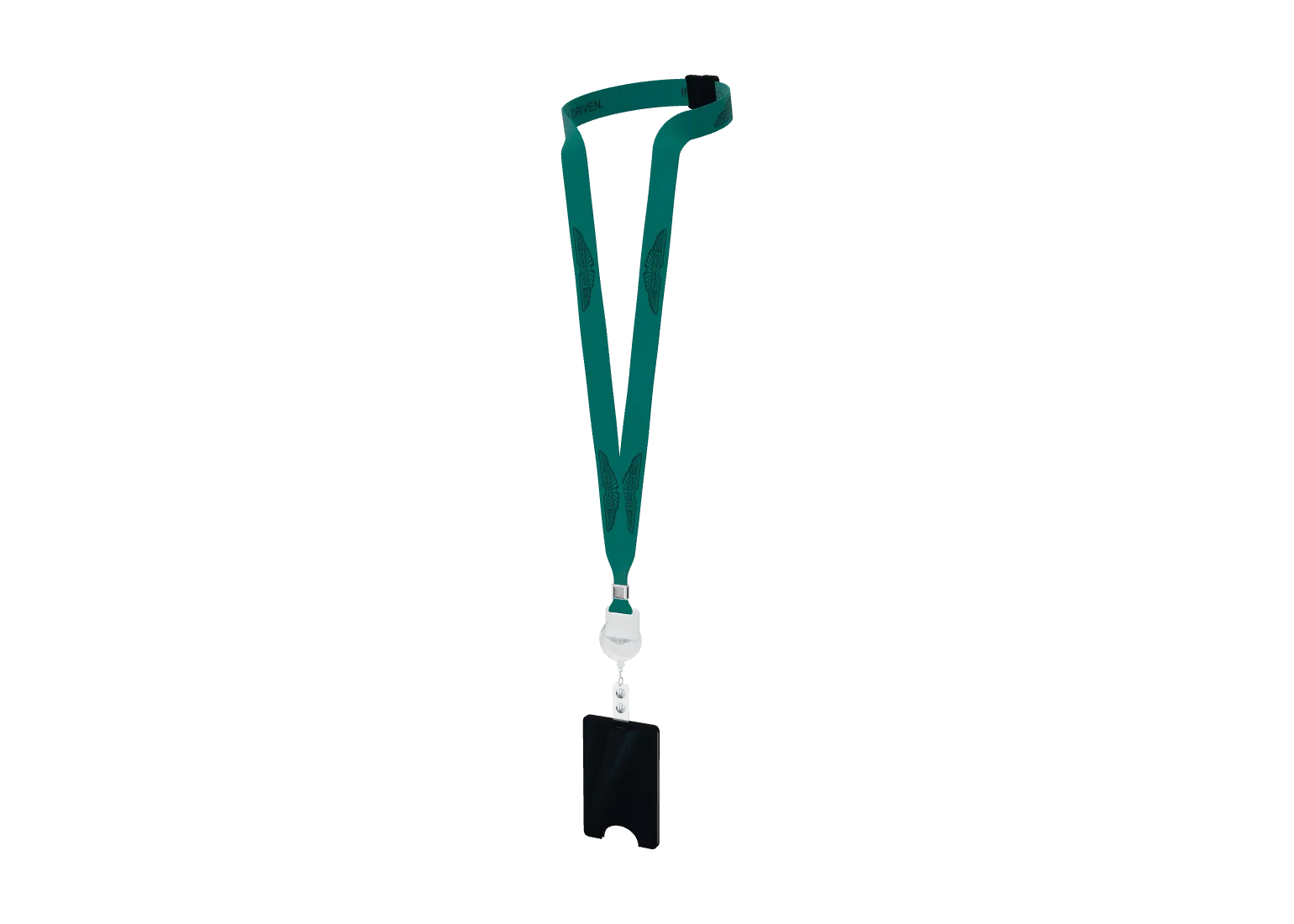 Green printed lanyard with chrome clip and black badge holder