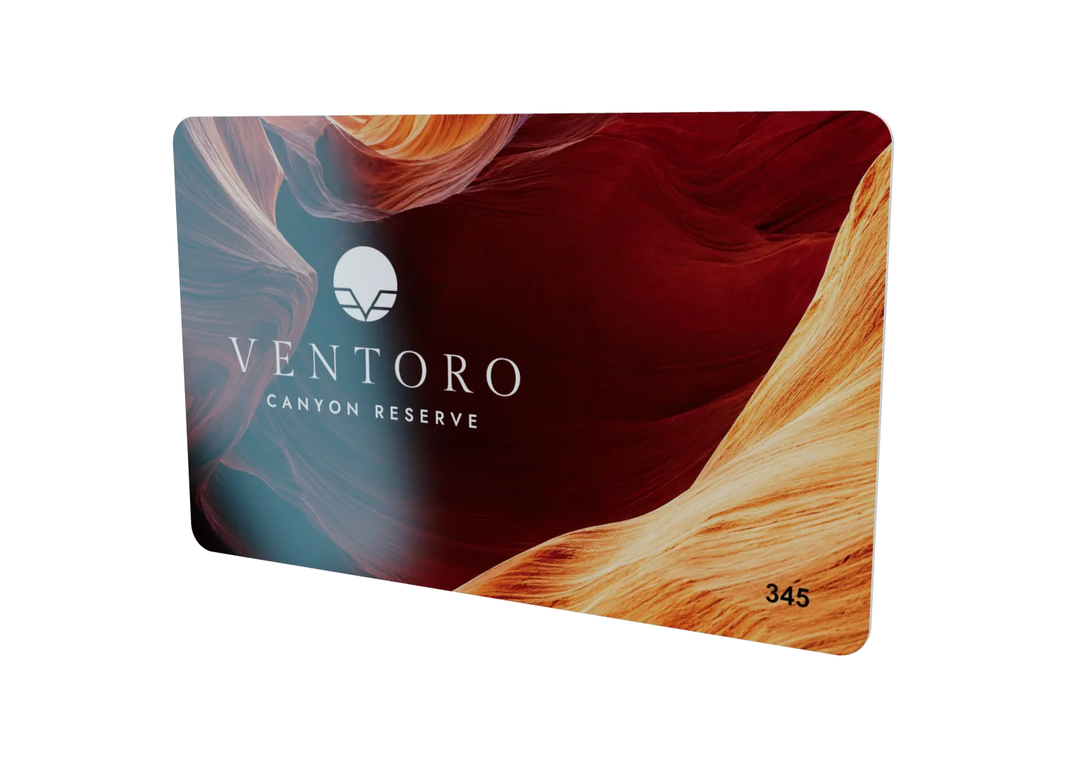 Gloss key card with red and amber slot-canyon artwork and the Ventoro Canyon Reserve logo