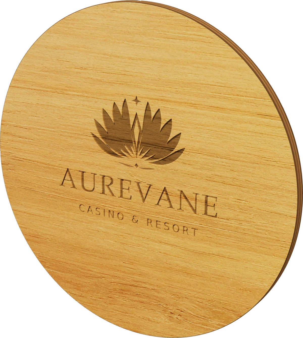 Aurevane Casino Chip in 3D, built from its proof sheet