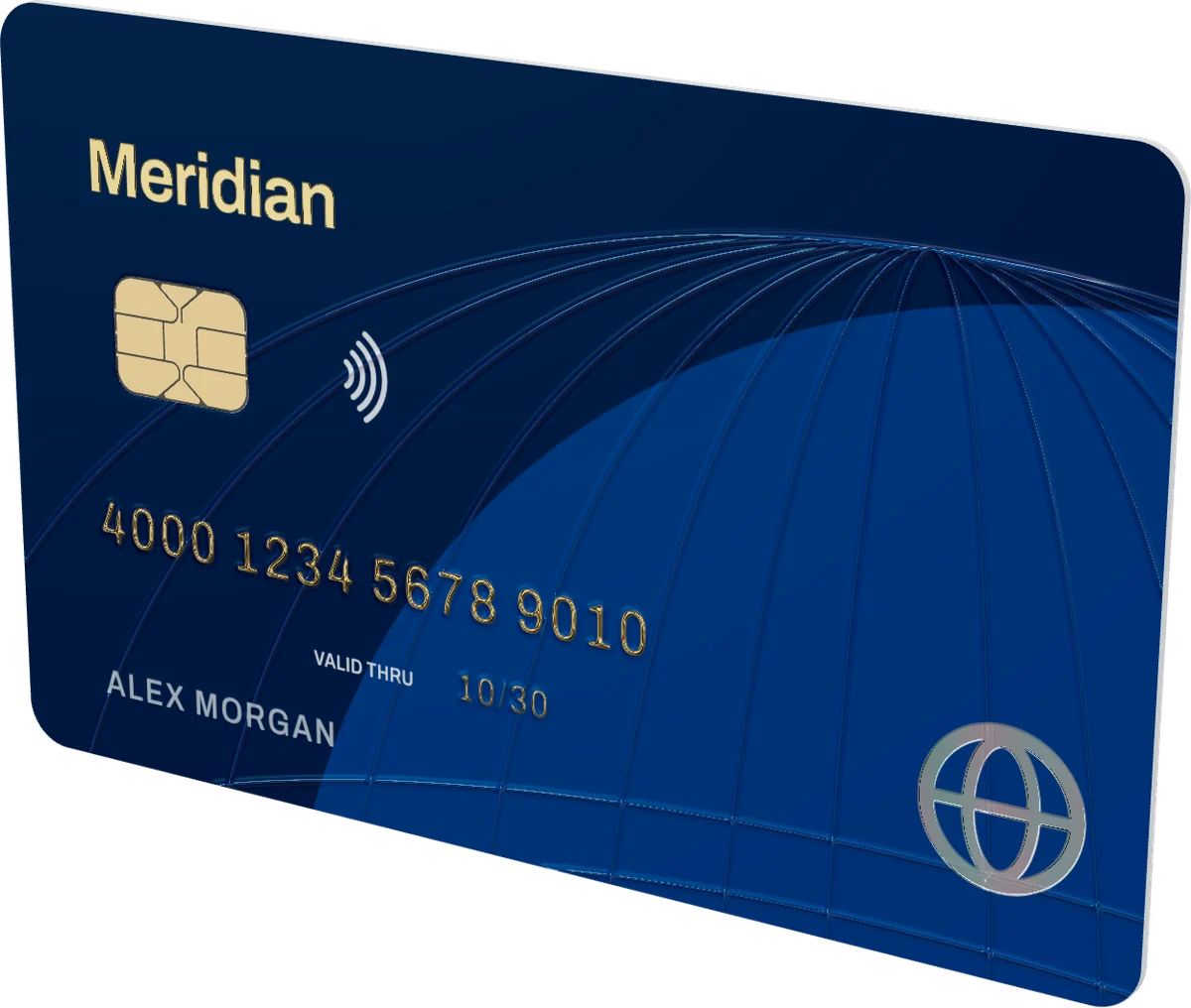 Meridian Payment Card in 3D, built from its proof sheet