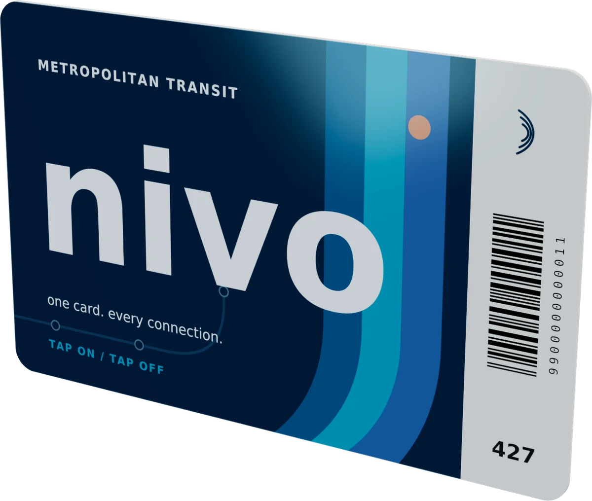 Nivo Transit Card in 3D, built from its proof sheet